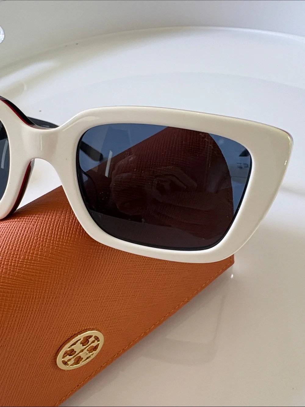 Tory Burch TY7190U Ivory Red Blue Trilayer Sunglasses NWT w/ Case